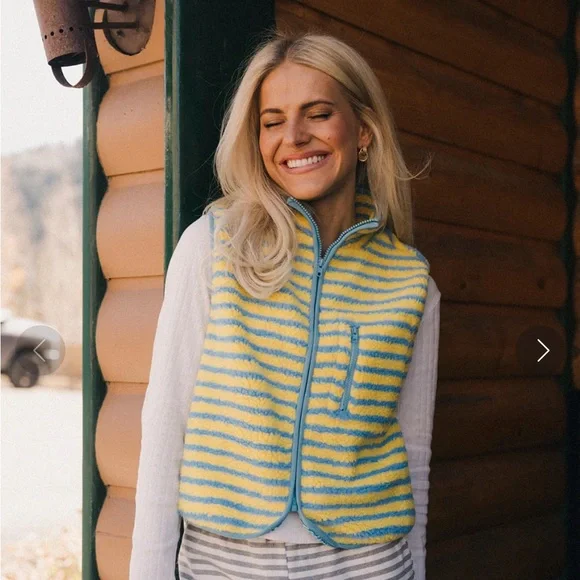 Striped Yellow and Blue Fleece Vest - Picture 5 of 10